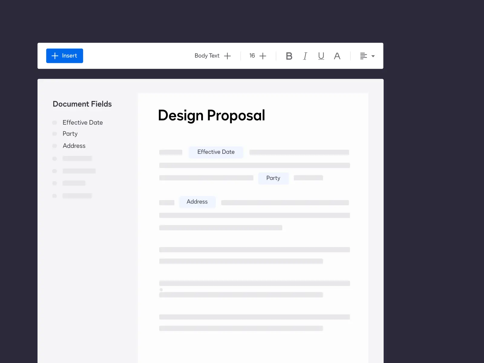 Master subscription and service agreement in DocuSign showing editable document fields.