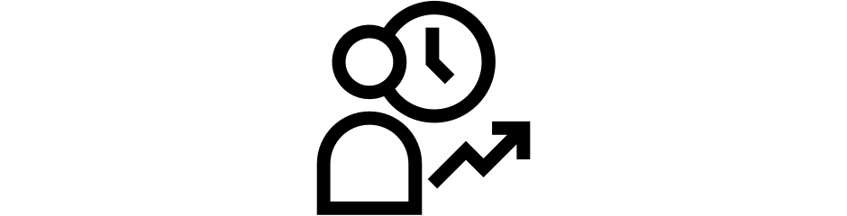 Icône d’une personne avec une horloge et une flèche orientée vers le haut