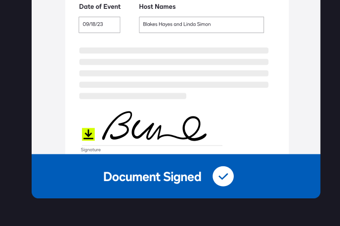 Graphic art of a signed document with DocuSign.